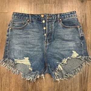High Rise Denim Shorts Distressed